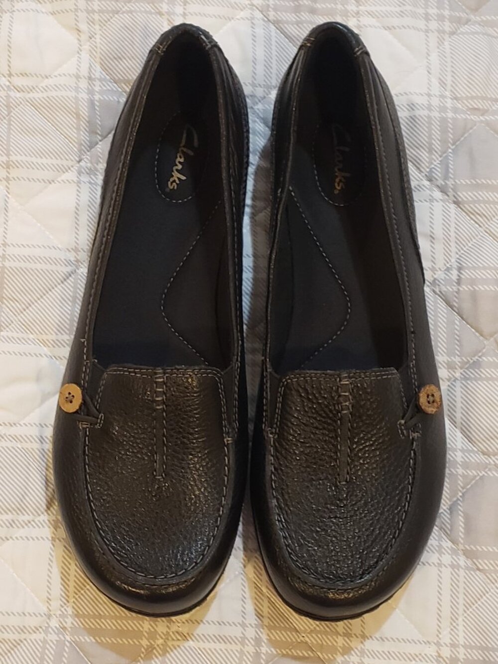Clarks Ashland Scurry Loafers Womens Black Leather Slip On NWOT 12 wide (No Box)